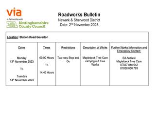 Temporary Traffic Signals - Station Rd, Goverton Nov 13th -14th